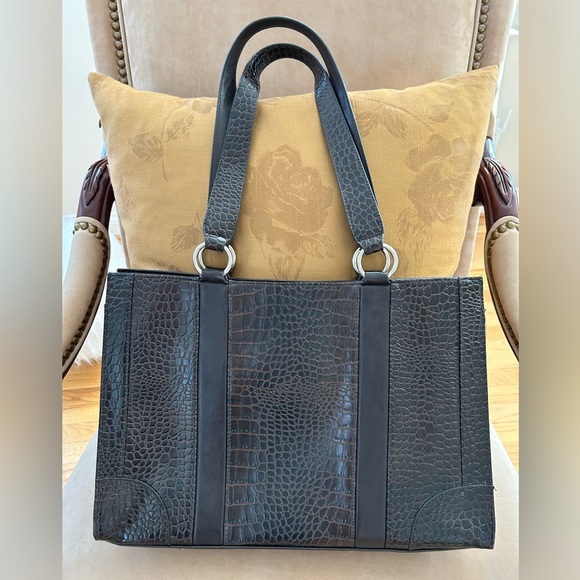 Coldwater Creek Faux Leather Croc Tote Bag in Very Dark Brown - Picture 6 of 12